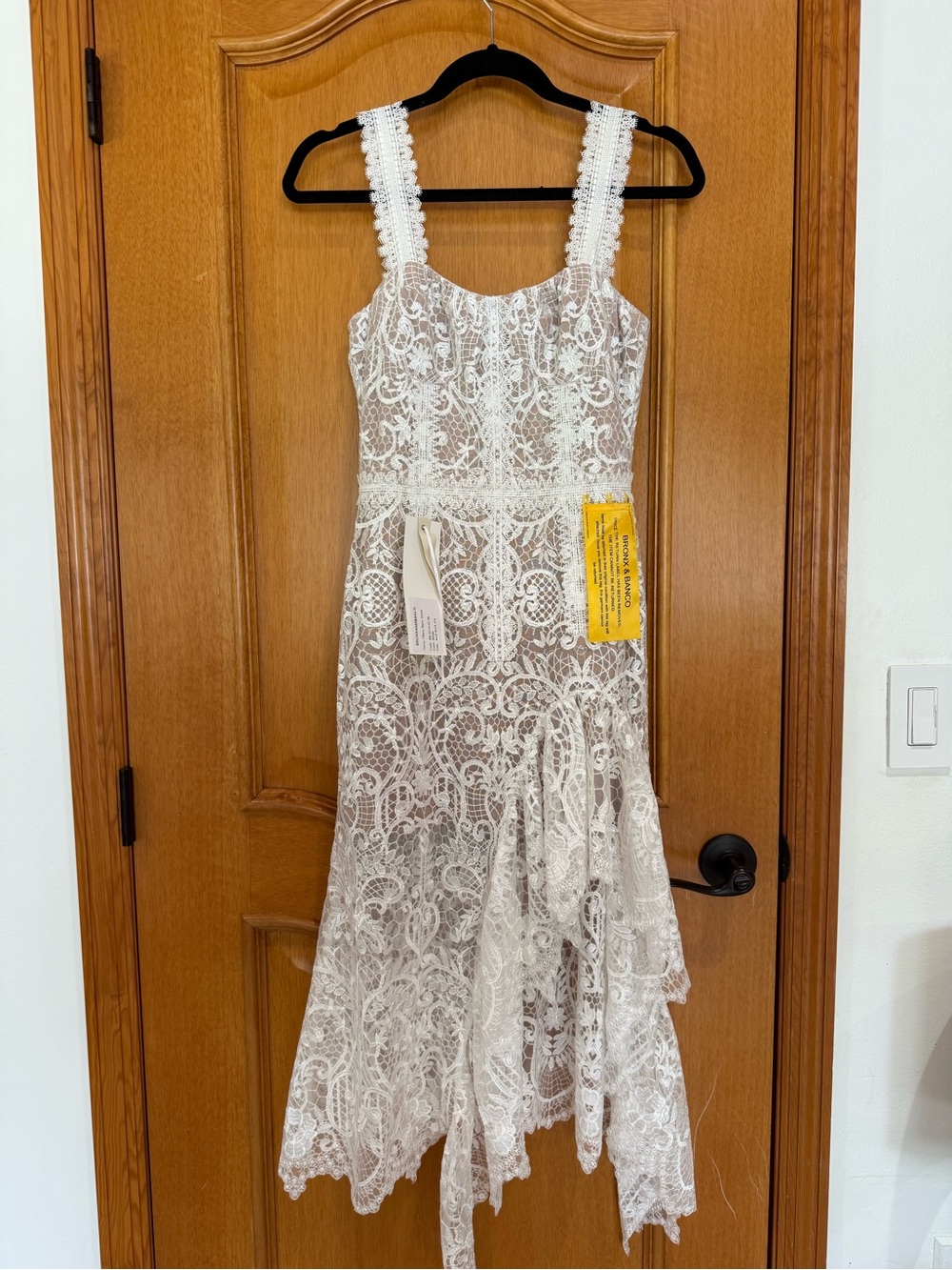 Bronx and Banco White Lace Midi Dress